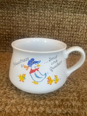 1988 "Happiness is Soup & Quackers" Duck Soup Mug with Playful Ducklings